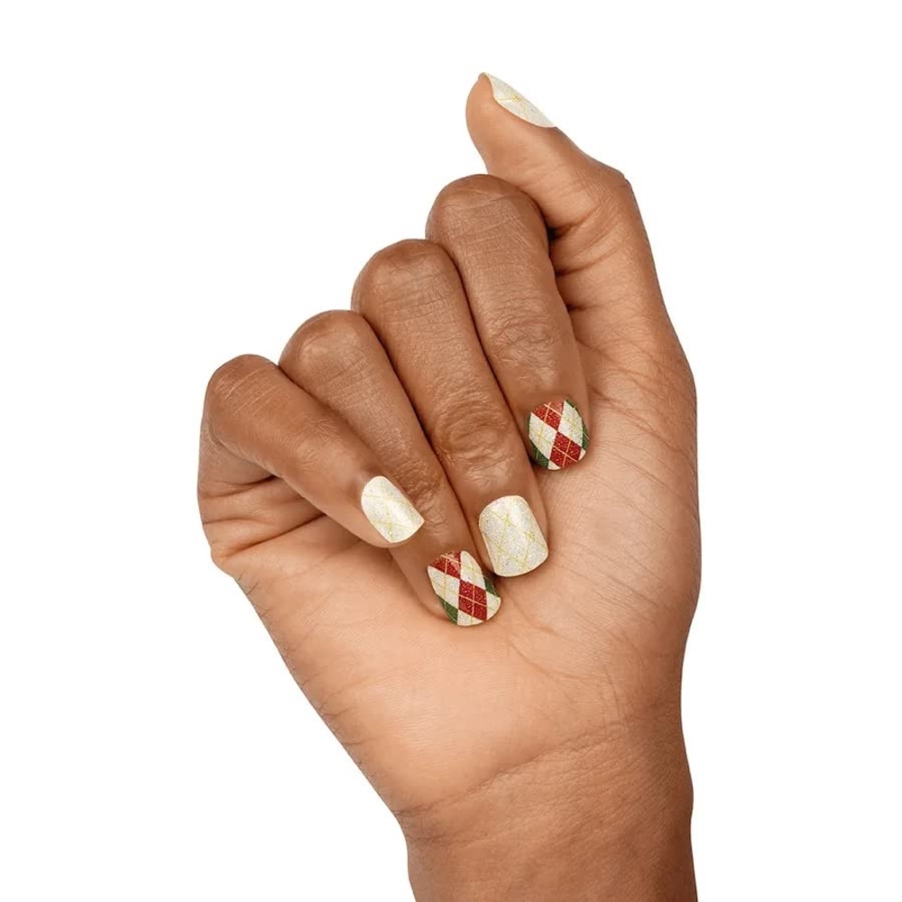 Color Street CHECKING IT TWICE Red Gold Green Glitter Argyle Print Christmas Set - Picture 5 of 7